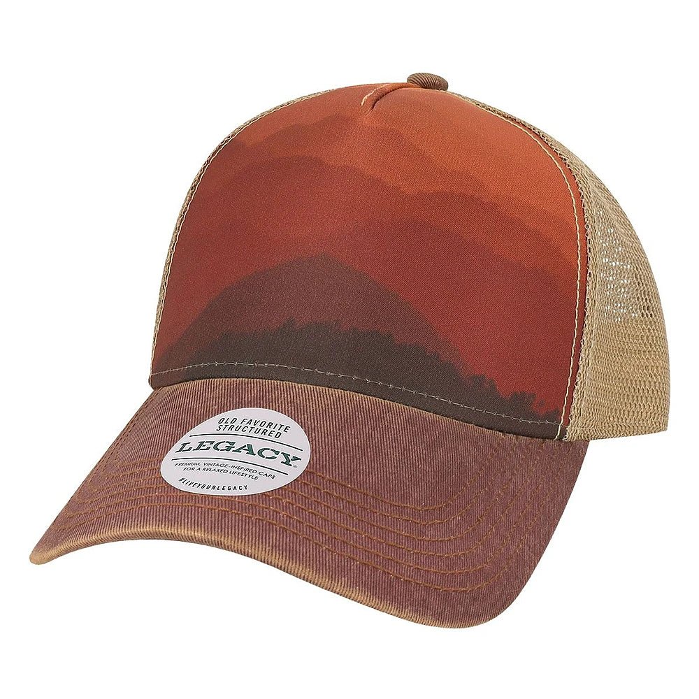 Custom Legacy OFAFP Old Favorite 5 - Panel Trucker | Structured Hat - Mt Sunset/ Maroon/ Khaki - The Luua Company