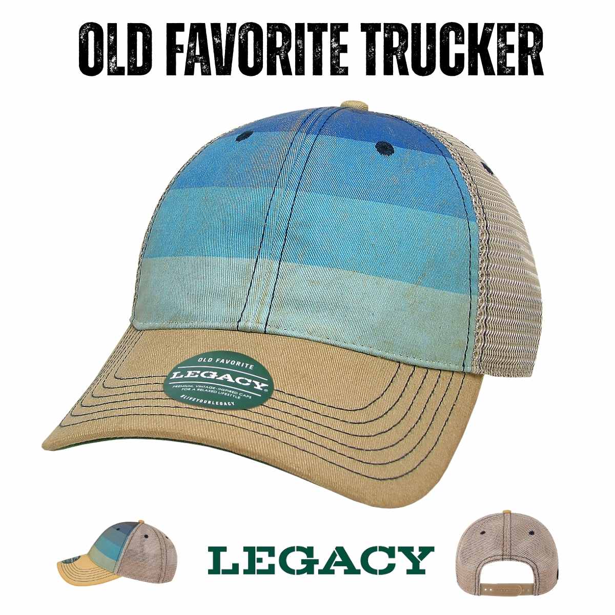 Custom Legacy Old Favorite Trucker OFA | Vintage Trucker Hat - Aqua Blue/ Navy - The Luua Company