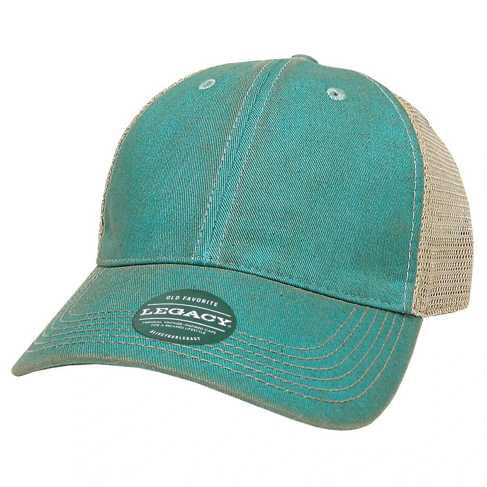 Custom Legacy Old Favorite Trucker OFA | Vintage Trucker Hat - Aqua/ Khaki - The Luua Company