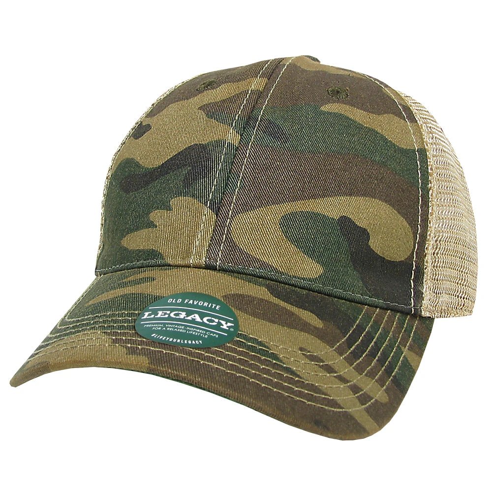 Custom Legacy Old Favorite Trucker OFA | Vintage Trucker Hat - Army Camo/ Khaki - The Luua Company
