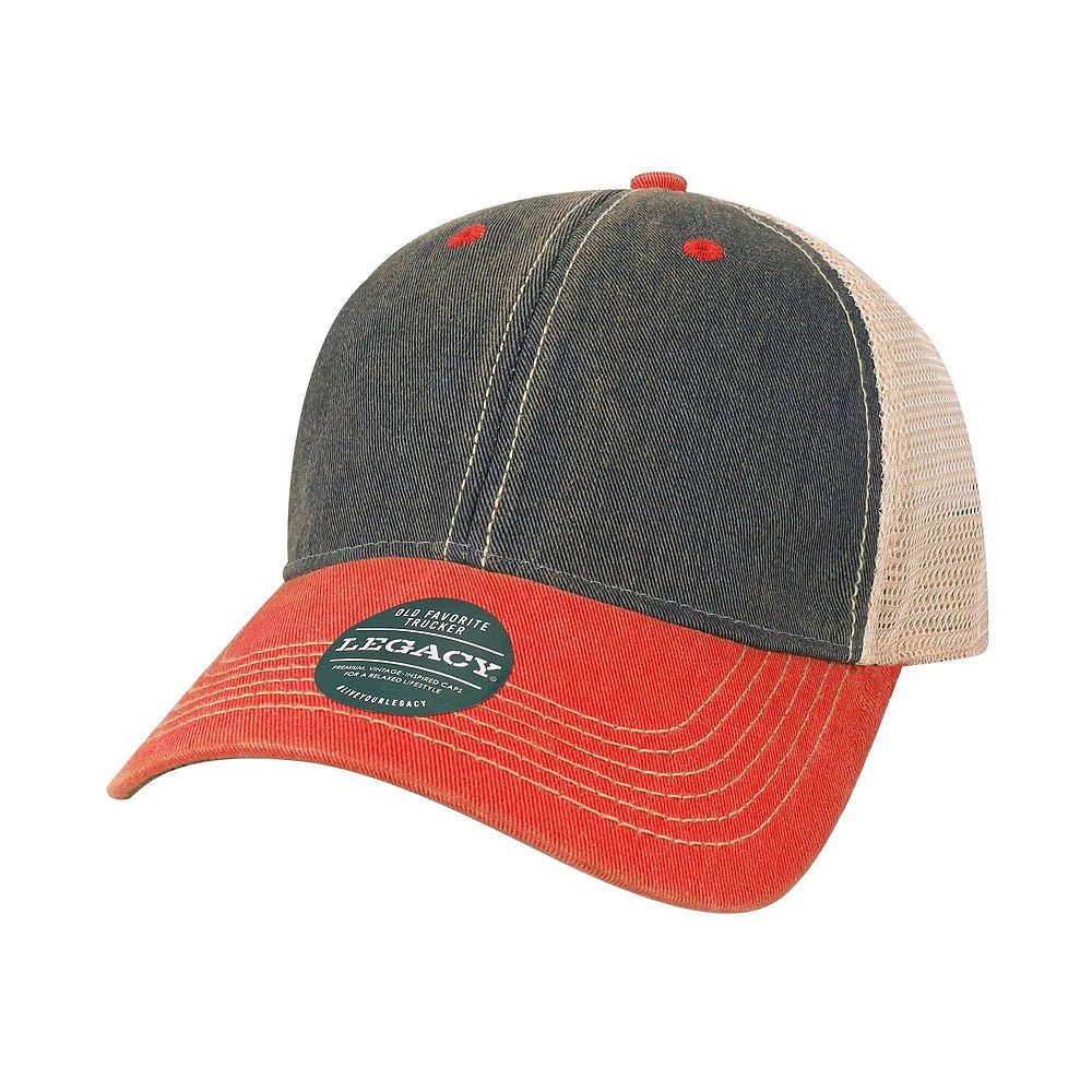 Custom Legacy Old Favorite Trucker OFA | Vintage Trucker Hat - Black/ Scarlet Red/ Khaki - The Luua Company