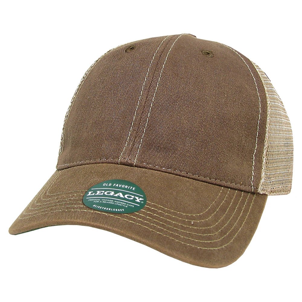 Custom Legacy Old Favorite Trucker OFA | Vintage Trucker Hat - Brown/ Khaki - The Luua Company