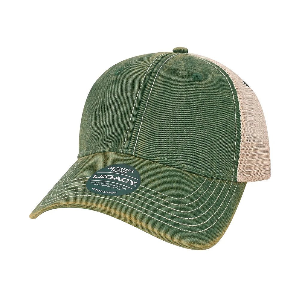 Custom Legacy Old Favorite Trucker OFA | Vintage Trucker Hat - Dark Green/ Khaki - The Luua Company