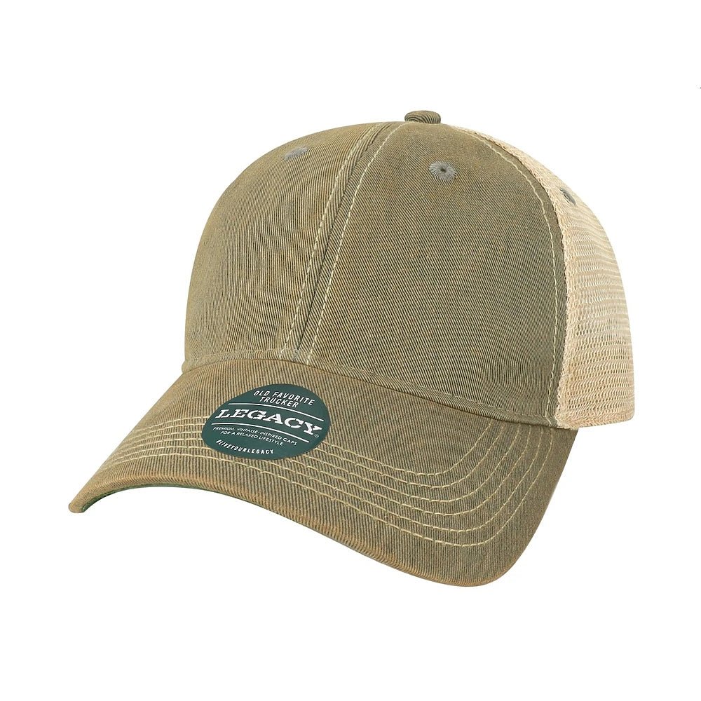 Custom Legacy Old Favorite Trucker OFA | Vintage Trucker Hat - Grey/ Khaki - The Luua Company