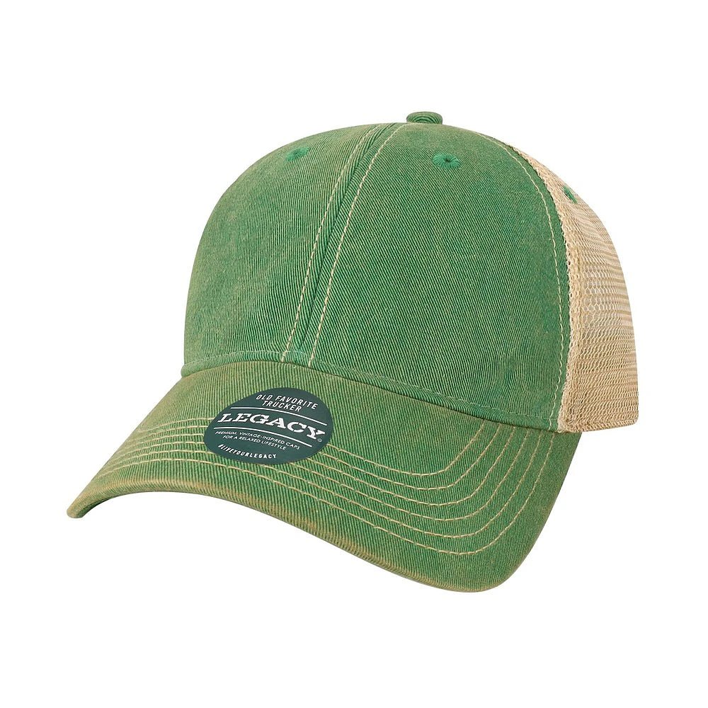 Custom Legacy Old Favorite Trucker OFA | Vintage Trucker Hat - Kelly Green/ Khaki - The Luua Company