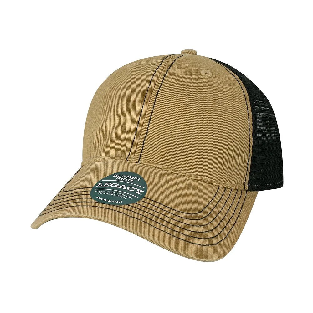Custom Legacy Old Favorite Trucker OFA | Vintage Trucker Hat - Khaki/ Black - The Luua Company