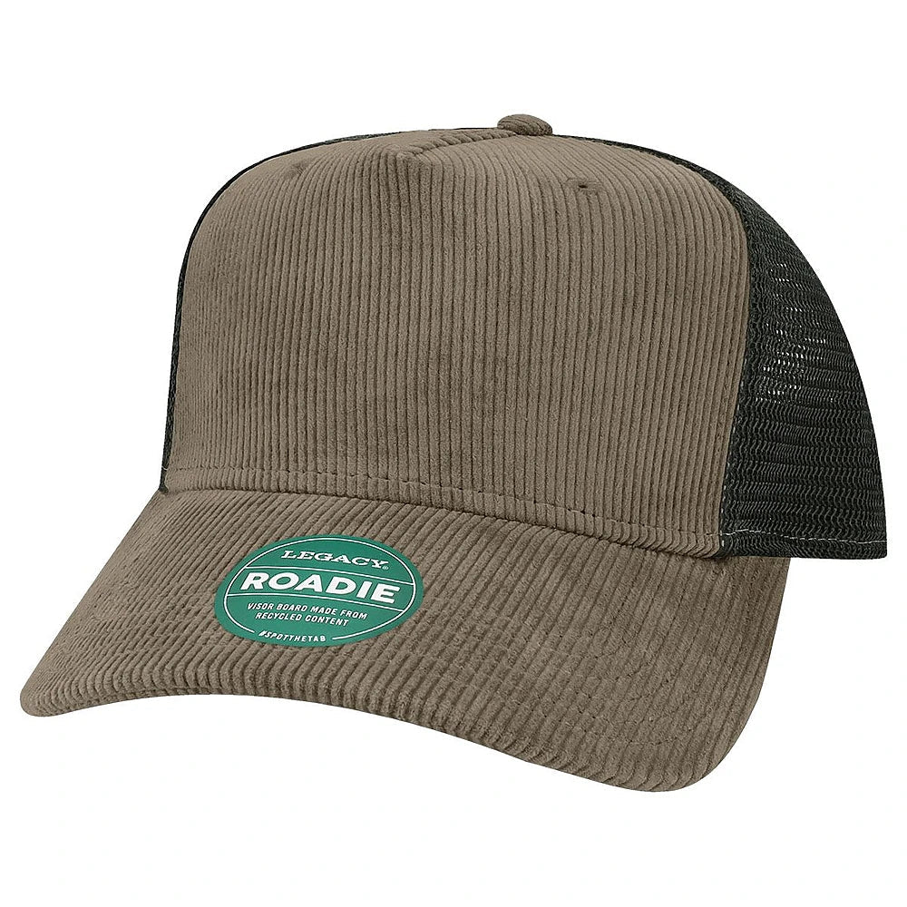 Custom Legacy Roadie 5 - Panel Trucker | Structured Seamless Hat - Dark Grey Corduroy/ Black - The Luua Company
