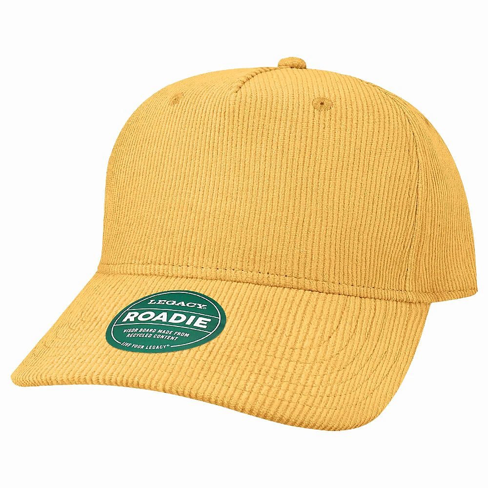 Custom Legacy Roadie 5 - Panel Trucker | Structured Seamless Hat - Mustard Corduroy/ Dark Grey - The Luua Company