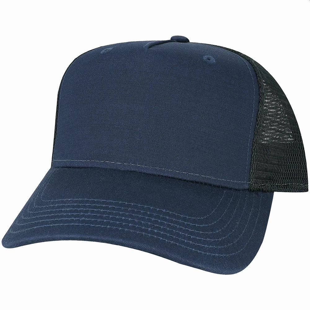 Custom Legacy Roadie 5 - Panel Trucker | Structured Seamless Hat - Navy Slub/ Black - The Luua Company