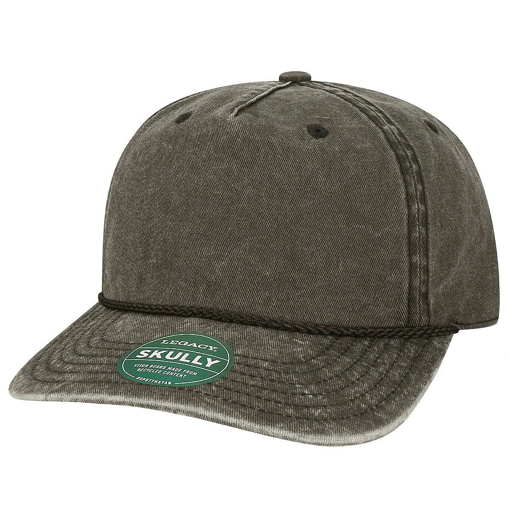 Custom Legacy SKULLY Cap | Vintage 5 - Panel Rope Hat - Black - The Luua Company