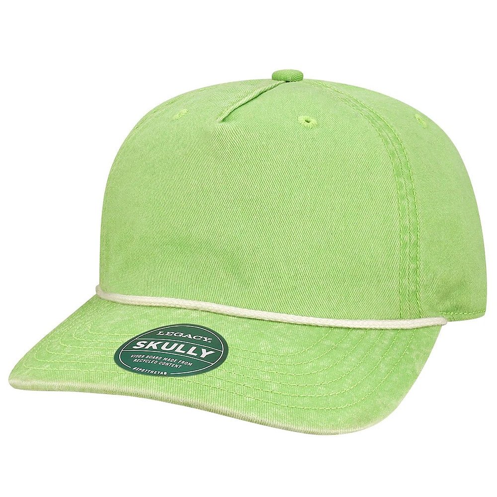 Custom Legacy SKULLY Cap | Vintage 5 - Panel Rope Hat - Lime Green - The Luua Company