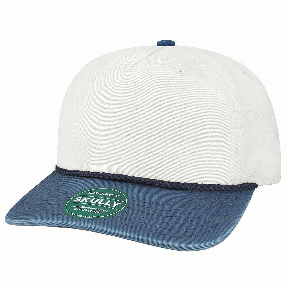 Custom Legacy SKULLY Cap | Vintage 5 - Panel Rope Hat - White - The Luua Company