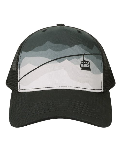 Custom Locale 5PTKR Trucker Cap – Sublimated Landscape 5 - Panel Hat - Chairlift/ Black - The Luua Company