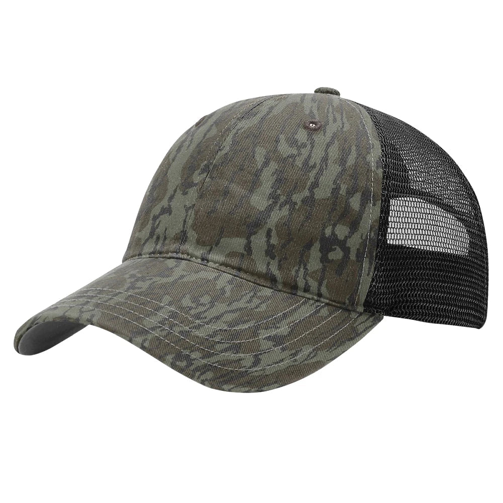 Custom Richardson 111P | Garment Washed Trucker Hat - Mossy Oak Bottomland/ Black - The Luua Company