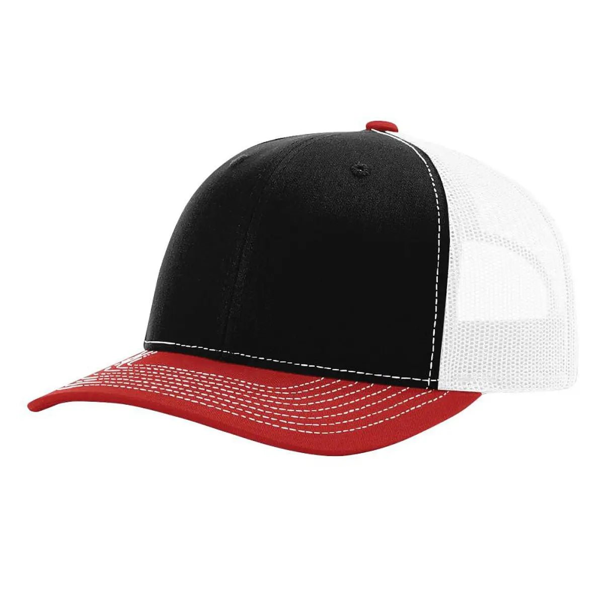 Custom Richardson 112 Trucker Hat | Leather Patch Hats - Black/ White/ Red - The Luua Company