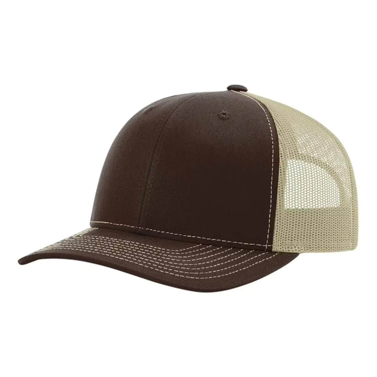 Custom Richardson 112 Trucker Hat | Leather Patch Hats - Brown/ Khaki - The Luua Company