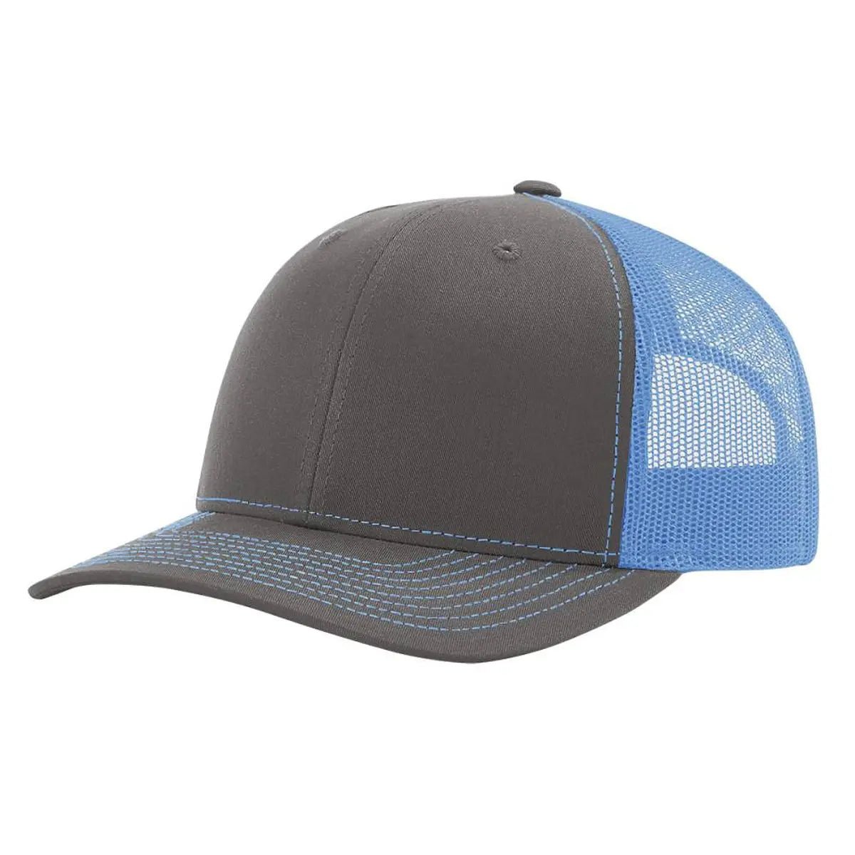 Custom Richardson 112 Trucker Hat | Leather Patch Hats - Charcoal/ Columbia Blue - The Luua Company