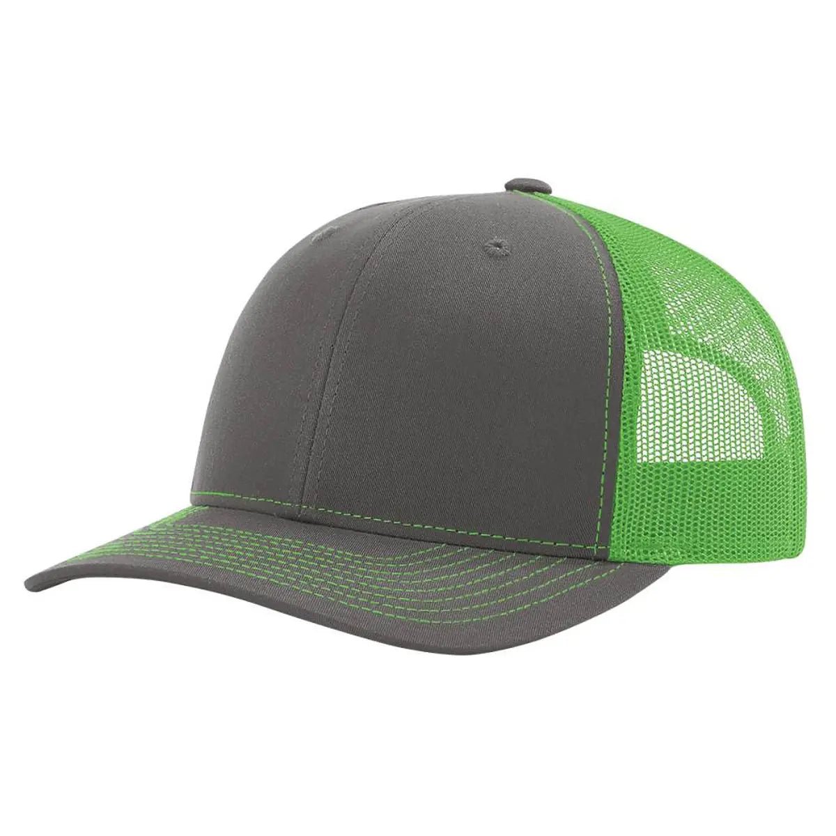 Custom Richardson 112 Trucker Hat | Leather Patch Hats - Charcoal/ Neon Green - The Luua Company