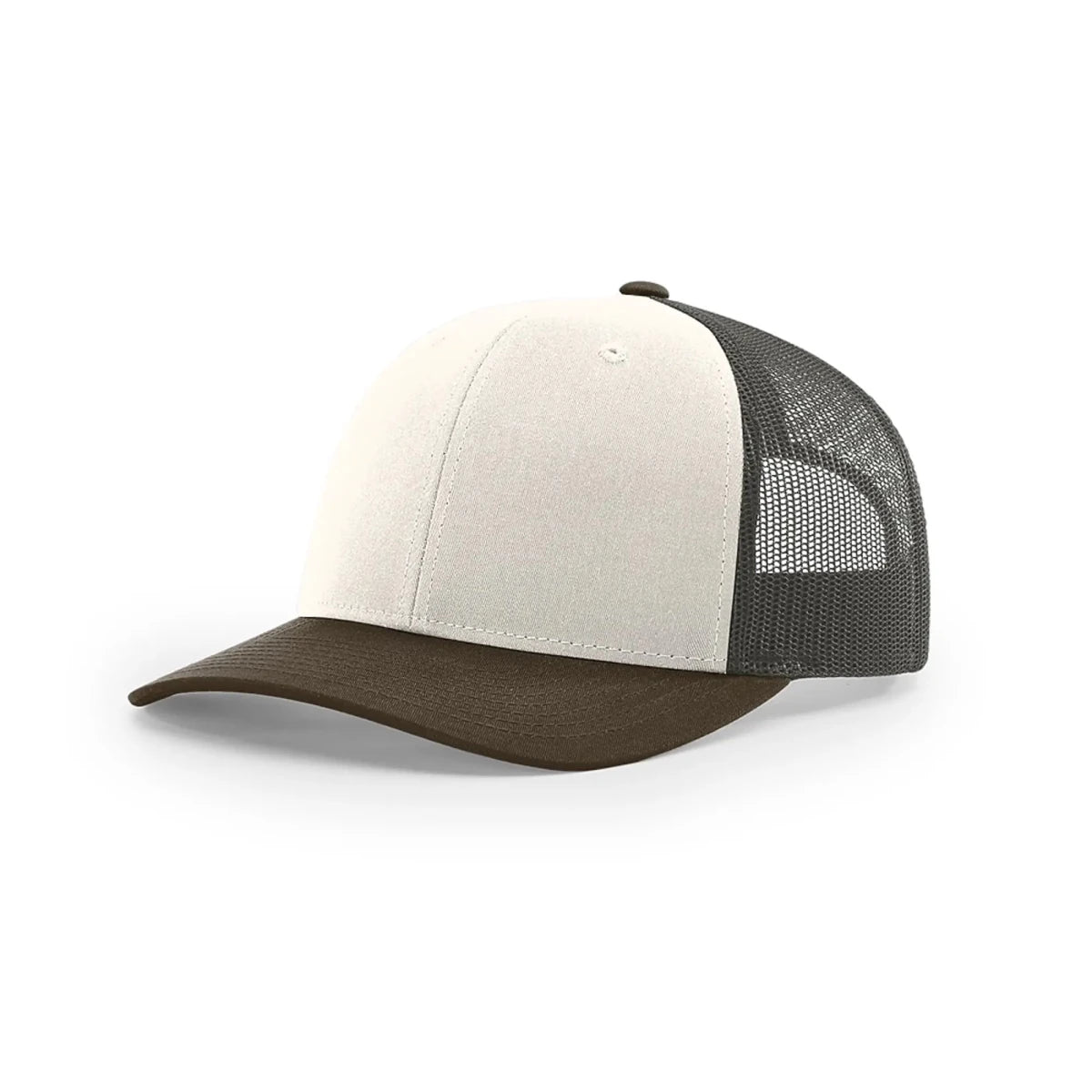Custom Richardson 112 Trucker Hat | Leather Patch Hats - Cream/ Grey Brown/ Brown - The Luua Company