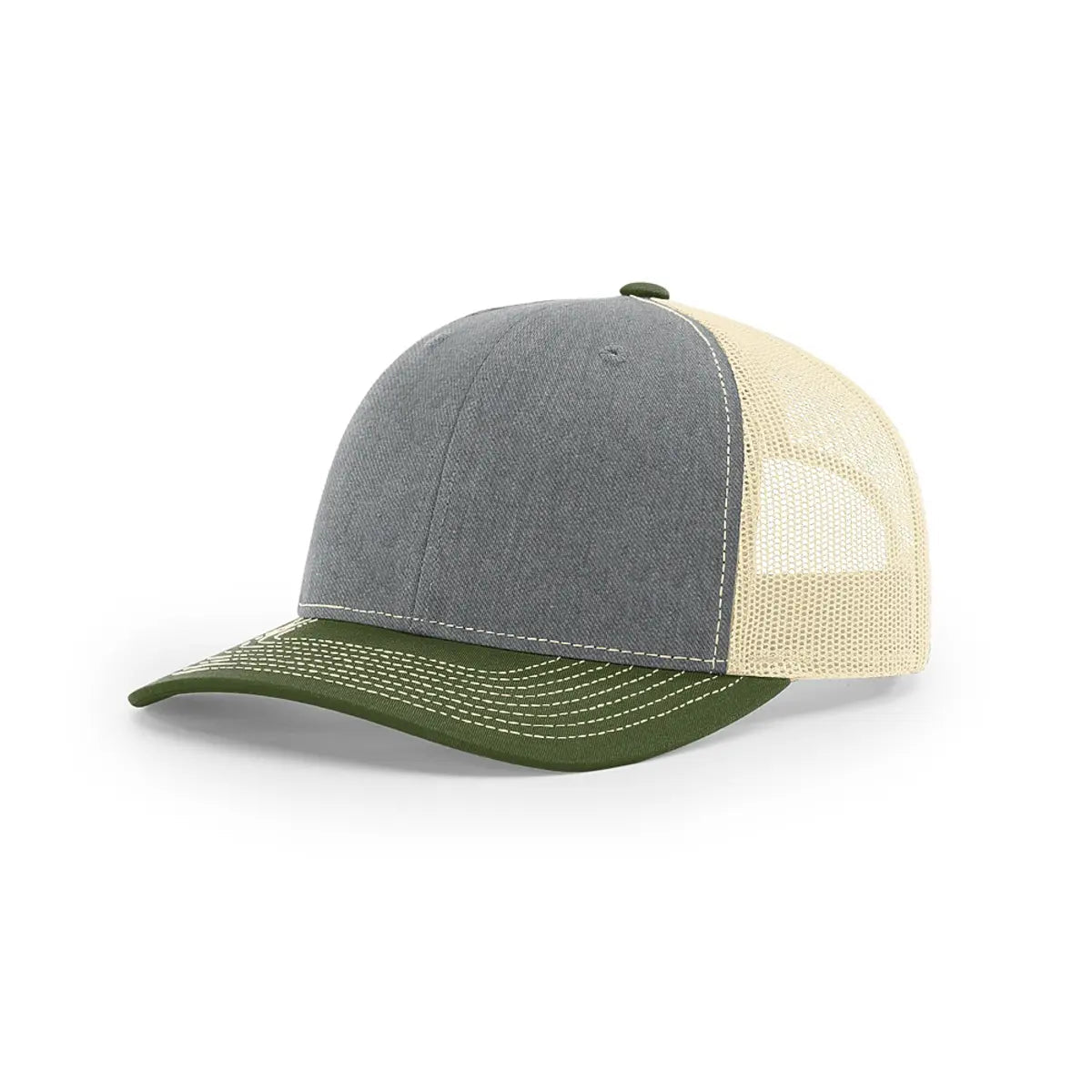 Custom Richardson 112 Trucker Hat | Leather Patch Hats - Heather Grey/ Birch/ Army Olive - The Luua Company