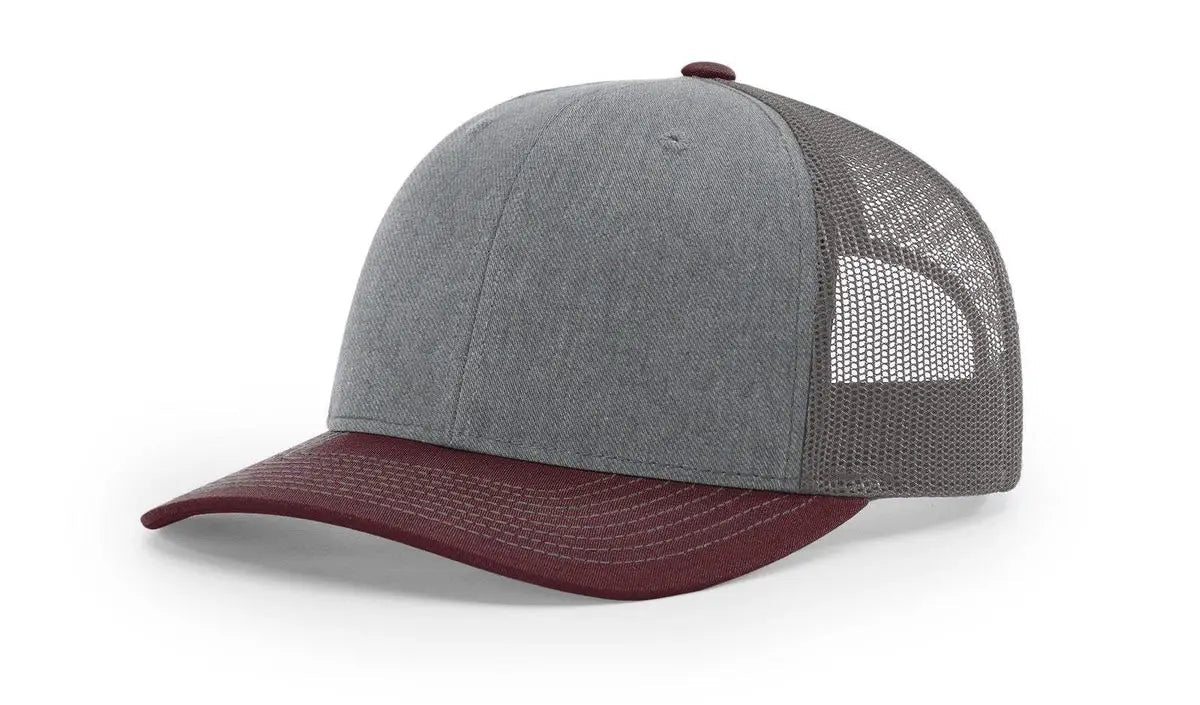 Custom Richardson 112 Trucker Hat | Leather Patch Hats - Heather Grey/ Charcoal/ Maroon - The Luua Company