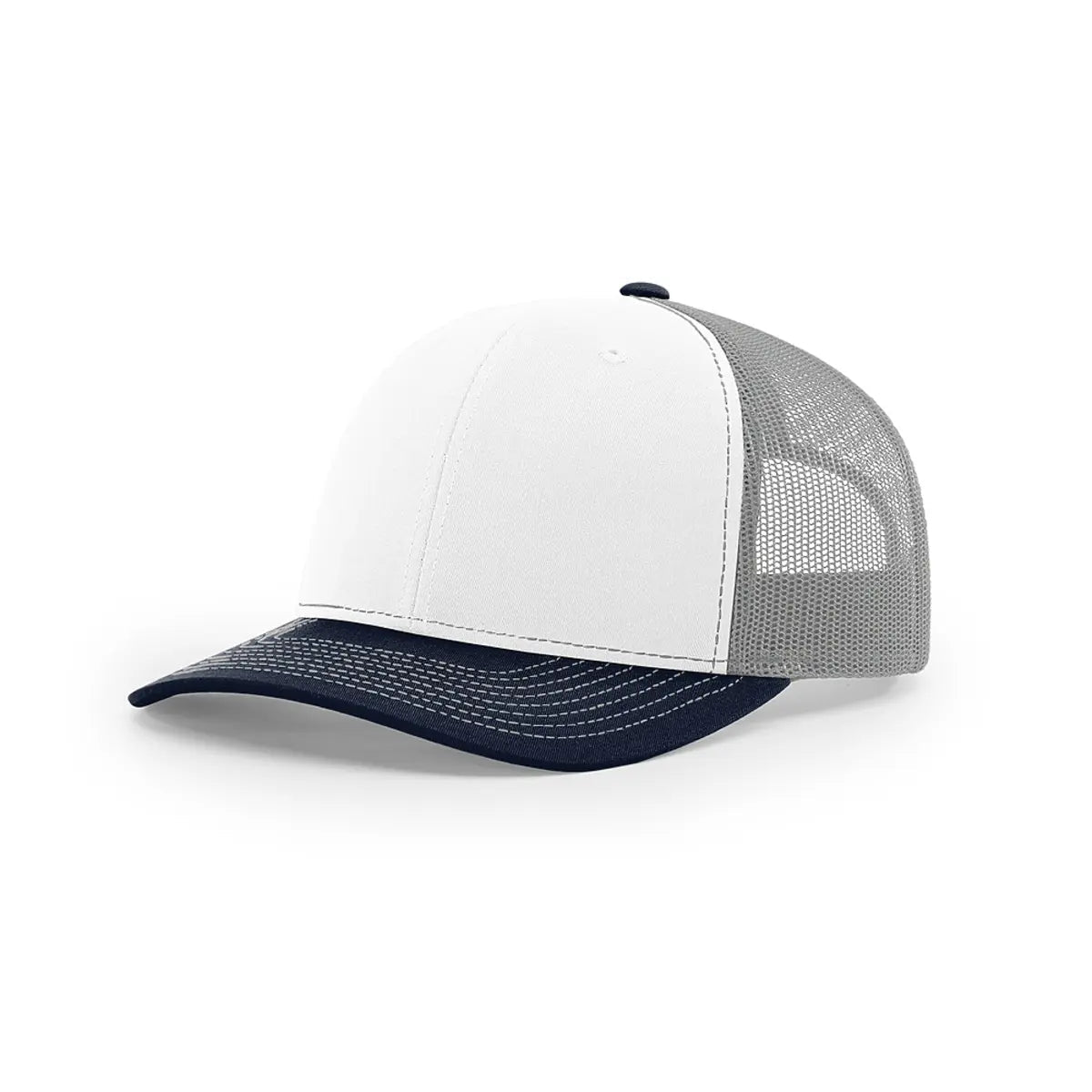 Custom Richardson 112 Trucker Hat | Leather Patch Hats - White/ Aluminum/ Navy - The Luua Company