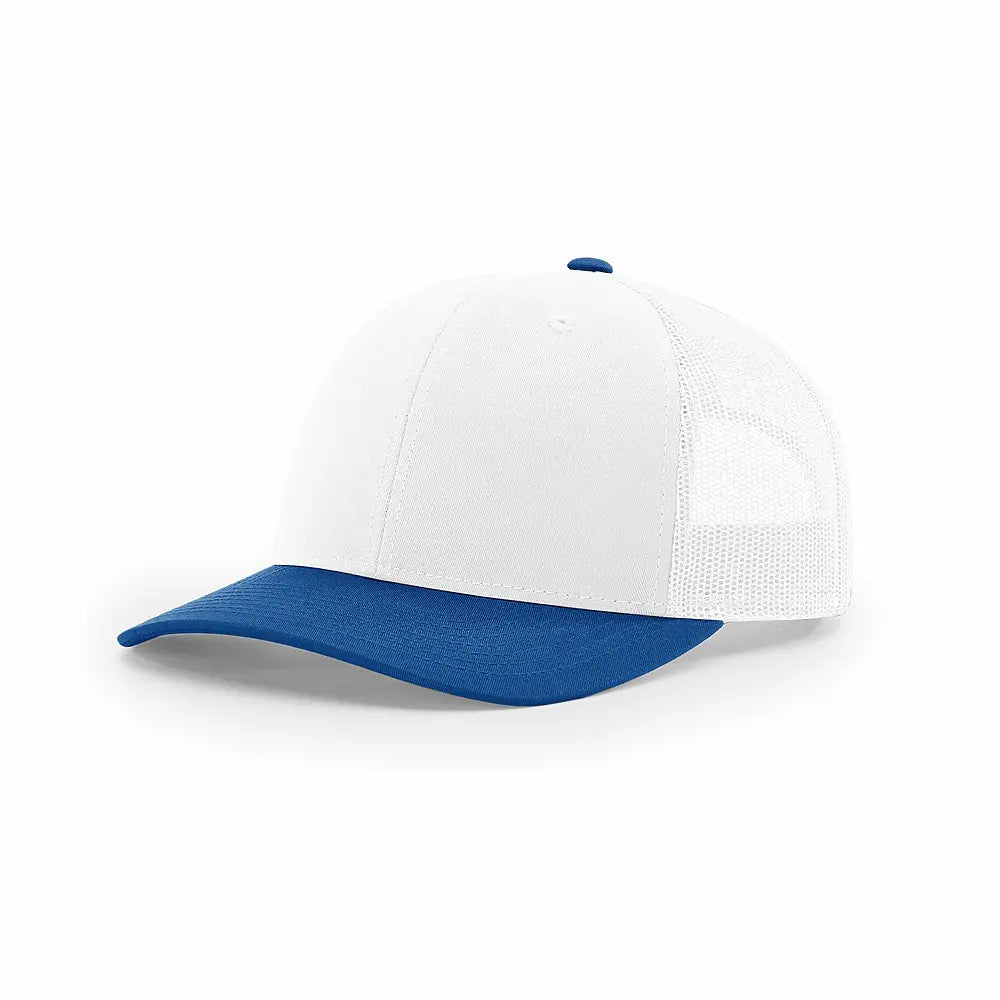 Custom Richardson 112 Trucker Hat | Leather Patch Hats - White/ Royal CMB - The Luua Company