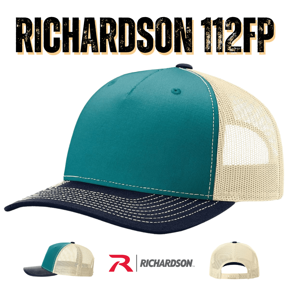 Custom Richardson 112FP 5 - Panel Trucker Hat | Seamless Leather Patch Cap - Army Olive Green/ Tan - The Luua Company