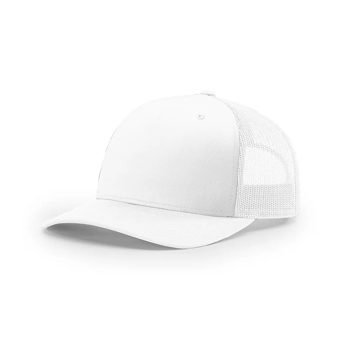 Custom Richardson 112FP Seamless 5-Panel Trucker with Leather Patch in White - The Luua Company