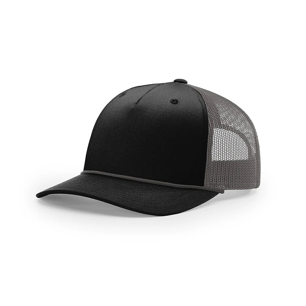 Custom Richardson 112FPR | Five-Panel Trucker with Rope Cap Black/ Charcoal in - The Luua Company
