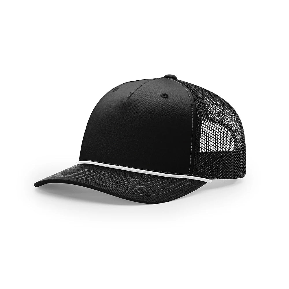 Custom Richardson 112FPR | Five-Panel Trucker with Rope Cap Black/ White in - The Luua Company