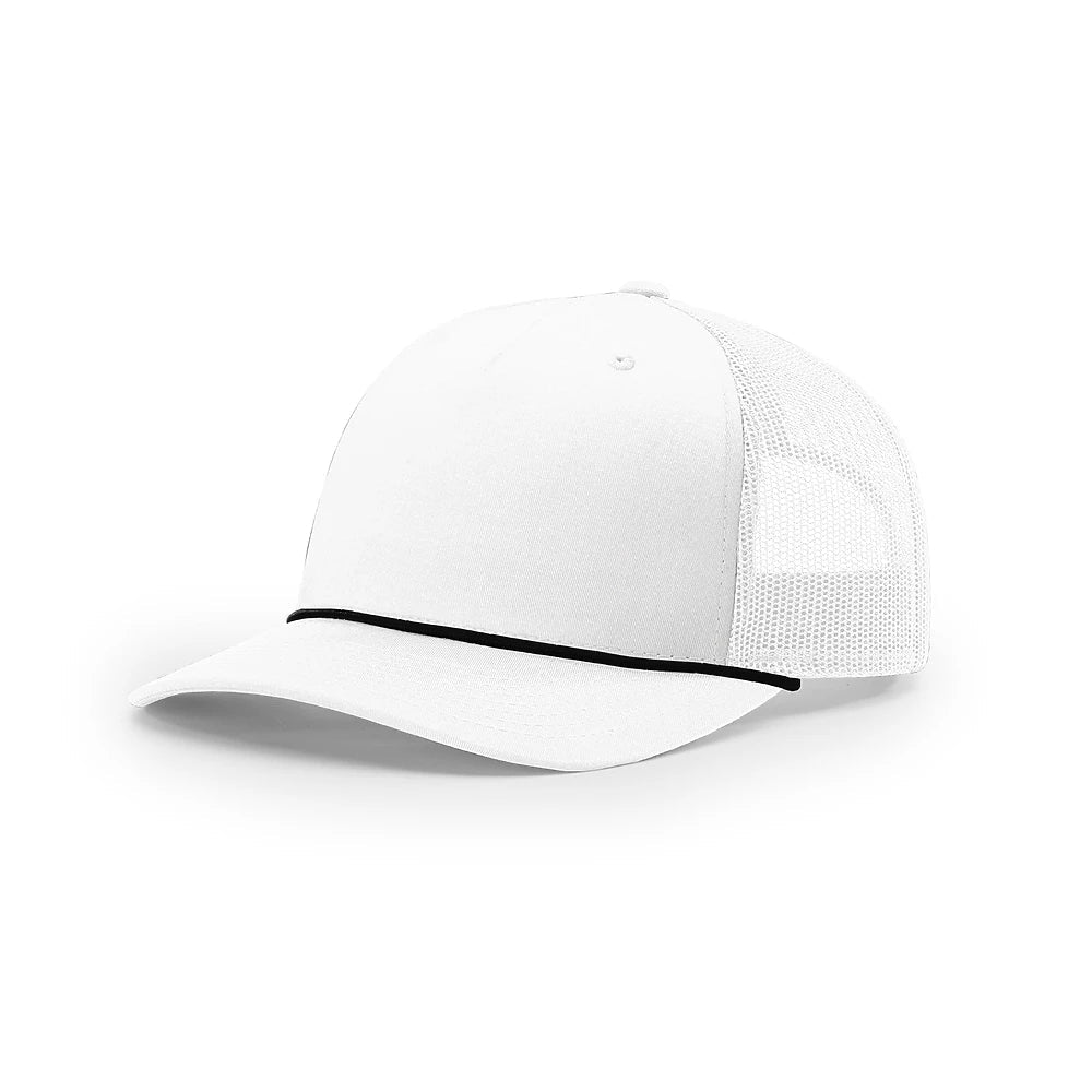 Custom Richardson 112FPR | Five-Panel Trucker with Rope Cap White/ Black in - The Luua Company