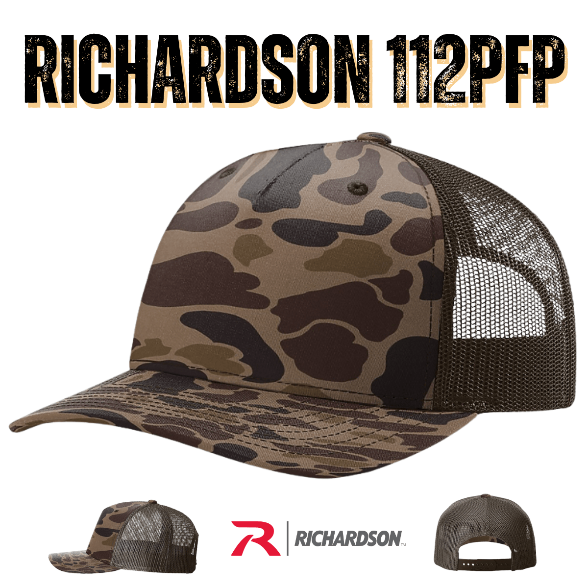 Custom Richardson 112PFP Leather Patch Hat | 5 - Panel Camo Trucker - Americana Duck Camo/ White - The Luua Company
