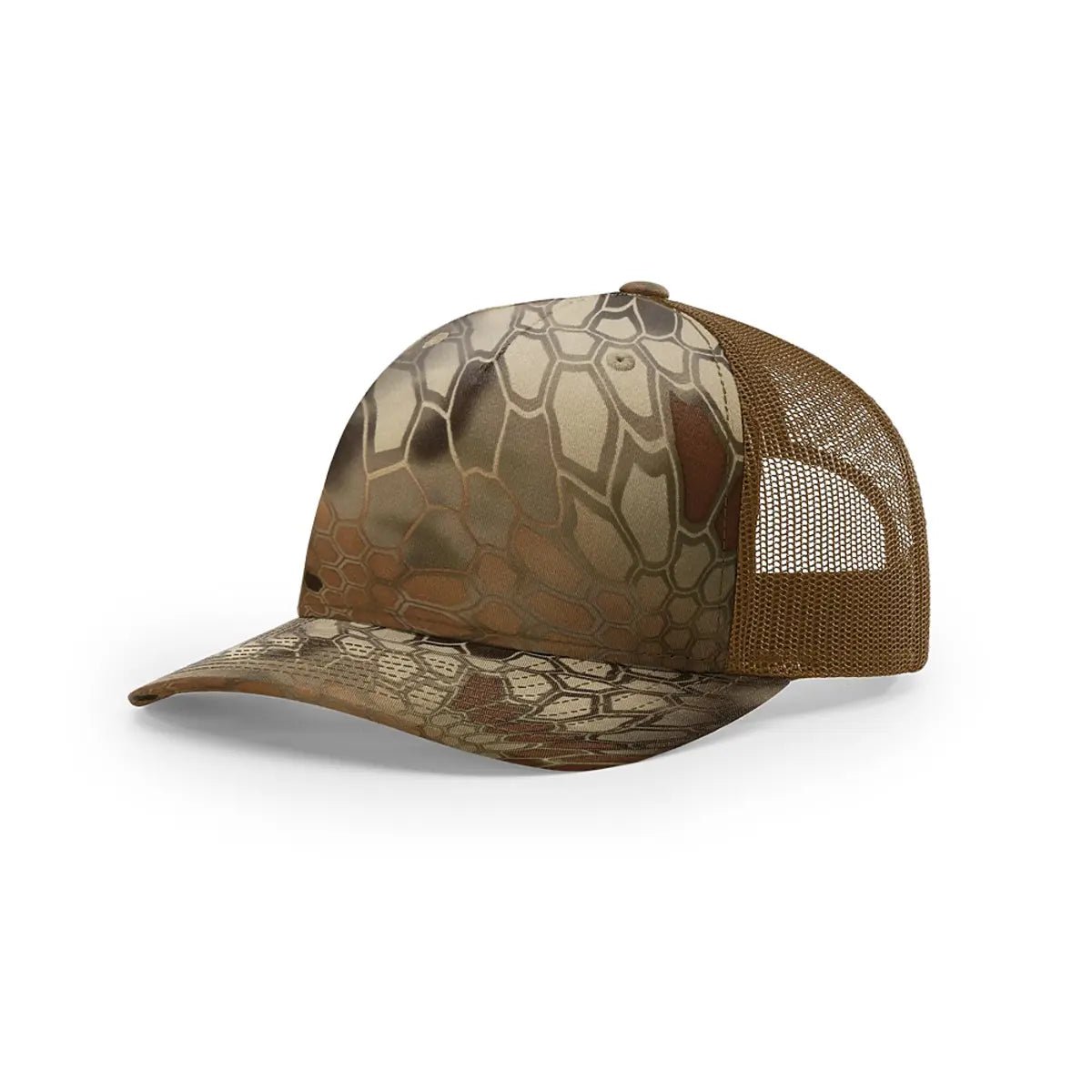 Custom Richardson 112PFP Leather Patch Hat | 5-Panel Camo Trucker in Kryptek Highlander/ Buck - The Luua Company