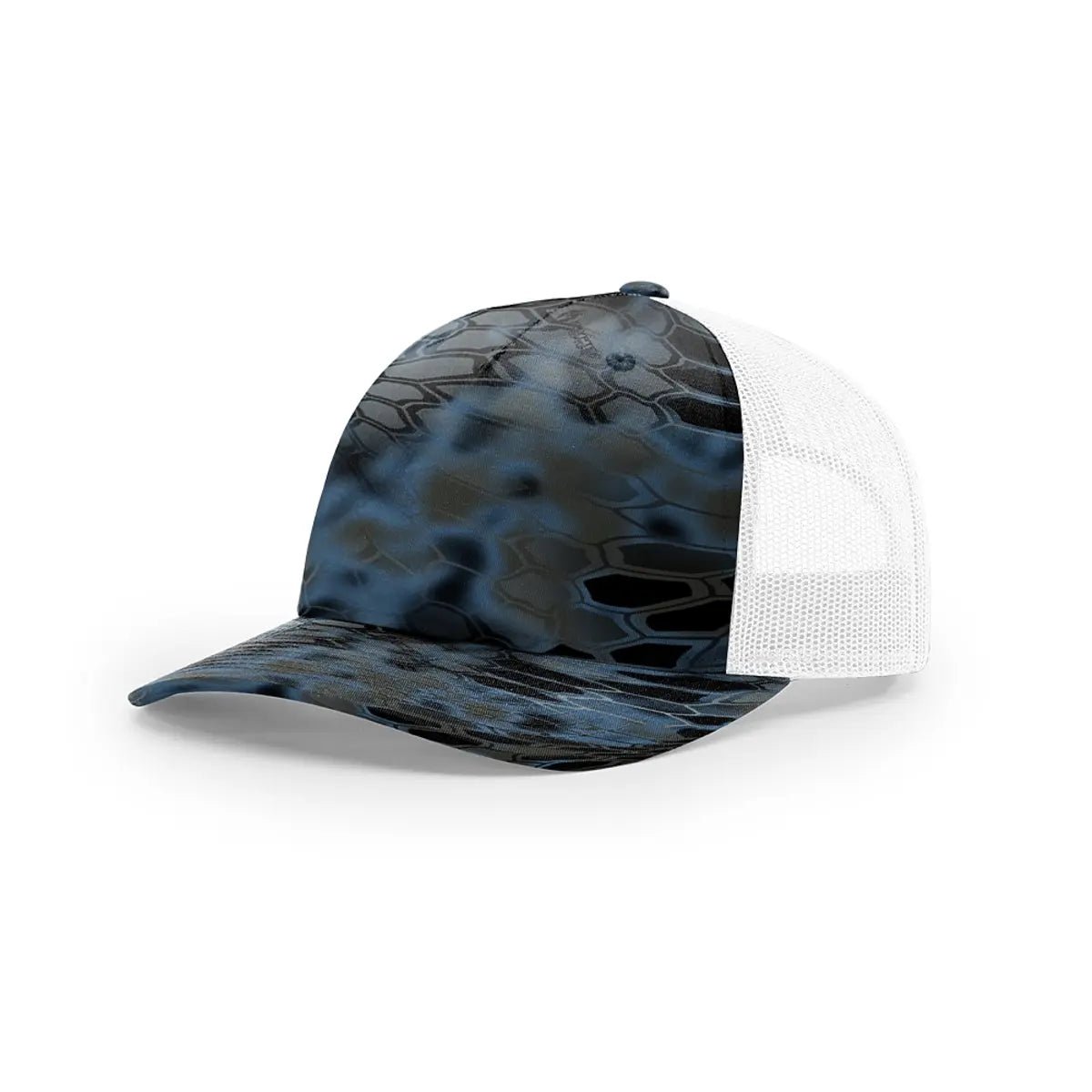 Custom Richardson 112PFP Leather Patch Hat | 5-Panel Camo Trucker in Kryptek Neptune/ White - The Luua Company