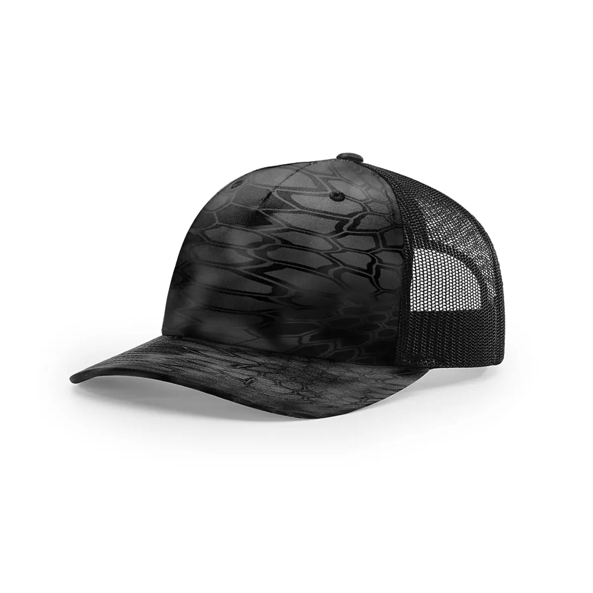 Custom Richardson 112PFP Leather Patch Hat | 5-Panel Camo Trucker in Kryptek Typhon/ Black - The Luua Company