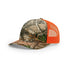 Custom Richardson 112PFP Leather Patch Hat | 5-Panel Camo Trucker in Realtree Edge/ Neon Orange - The Luua Company