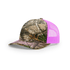 Custom Richardson 112PFP Leather Patch Hat | 5-Panel Camo Trucker in Realtree Edge/ Neon Pink - The Luua Company