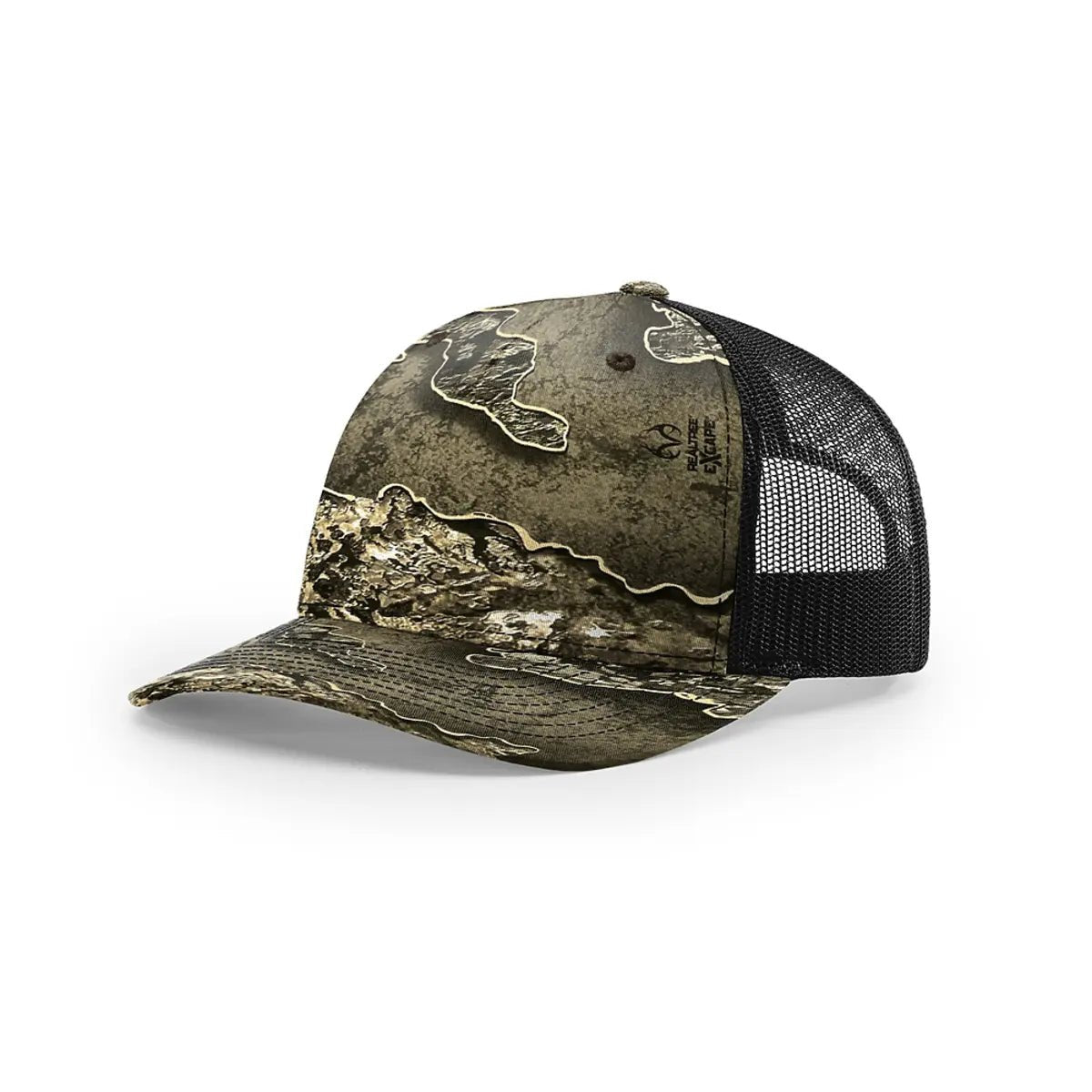Custom Richardson 112PFP Leather Patch Hat | 5-Panel Camo Trucker in Realtree Escape/ Black - The Luua Company