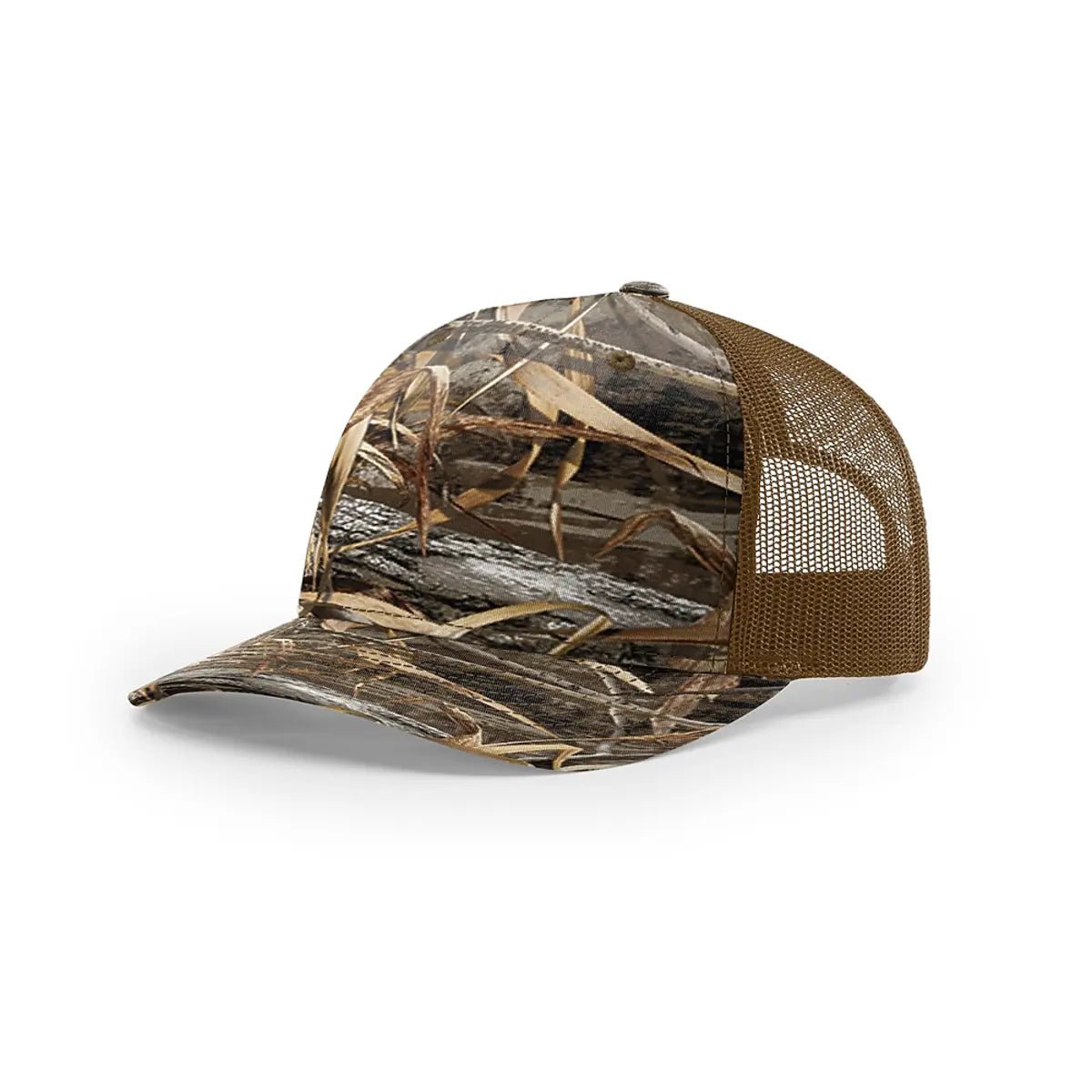 Custom Richardson 112PFP Leather Patch Hat | 5-Panel Camo Trucker in Realtree Max-7/ Buck - The Luua Company