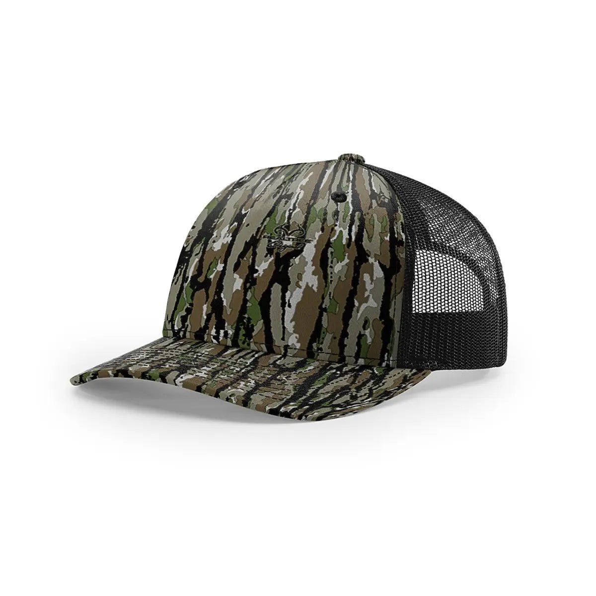 Custom Richardson 112PFP Leather Patch Hat | 5-Panel Camo Trucker in Realtree Original/ Black - The Luua Company
