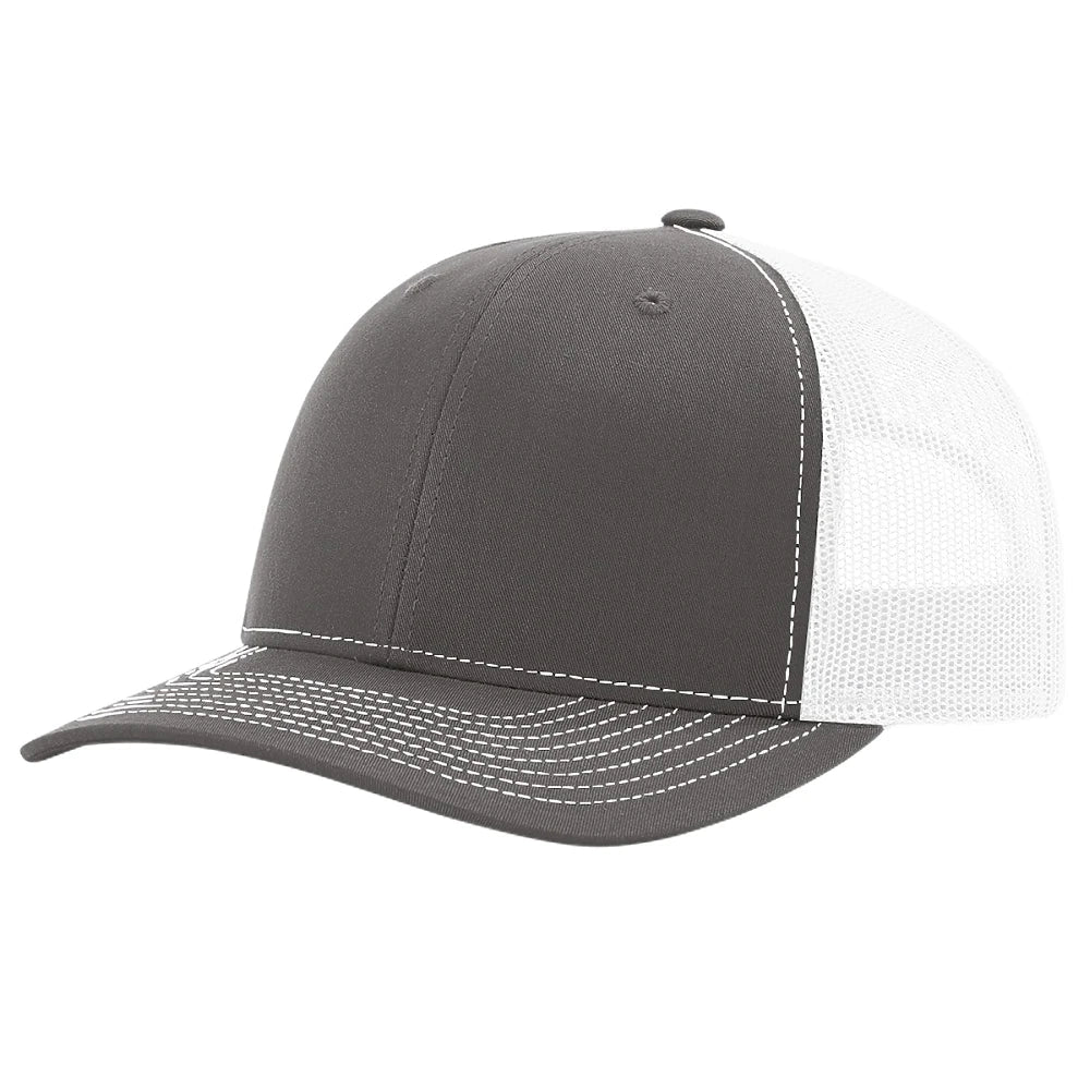 Custom Richardson 112PL + R-Flex | Adjustable Trucker Cap Charcoal/ White in - The Luua Company