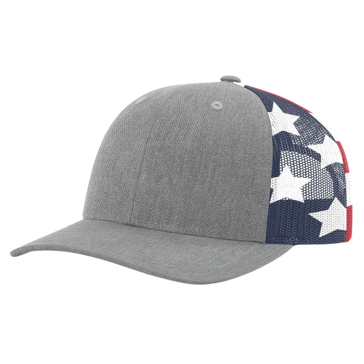 Custom Richardson 112PM Printed Mesh Trucker Hat |Patterned Mesh - Heather Grey/ Stars & Stripes - The Luua Company