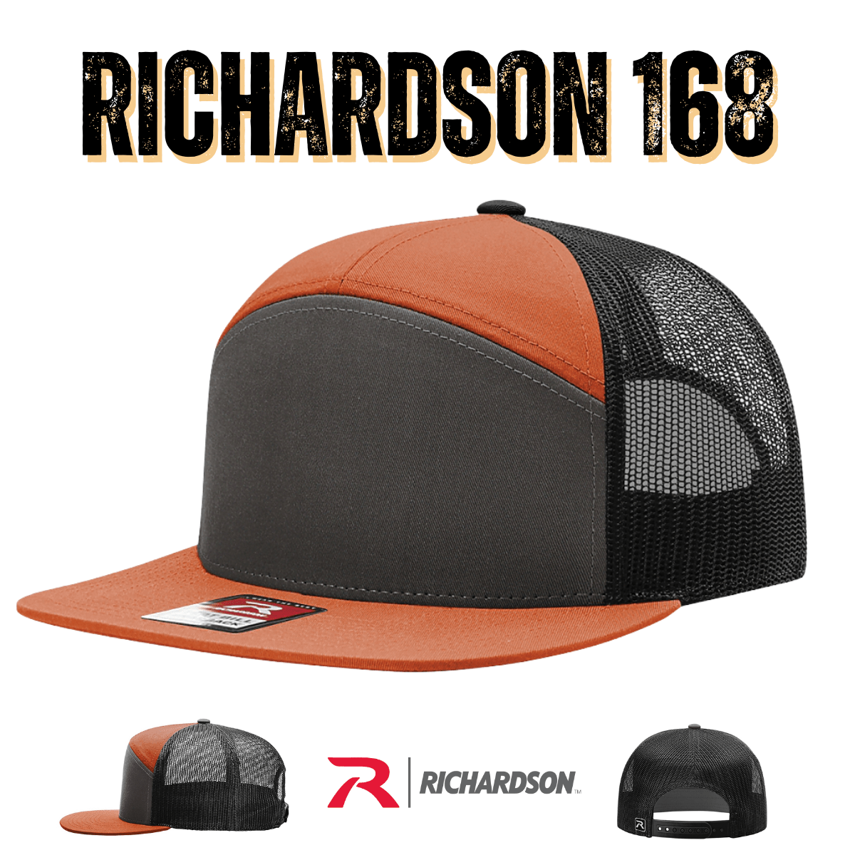 Custom Richardson 168 - 7 - Panel Flat Bill Trucker Hat - Black - The Luua Company