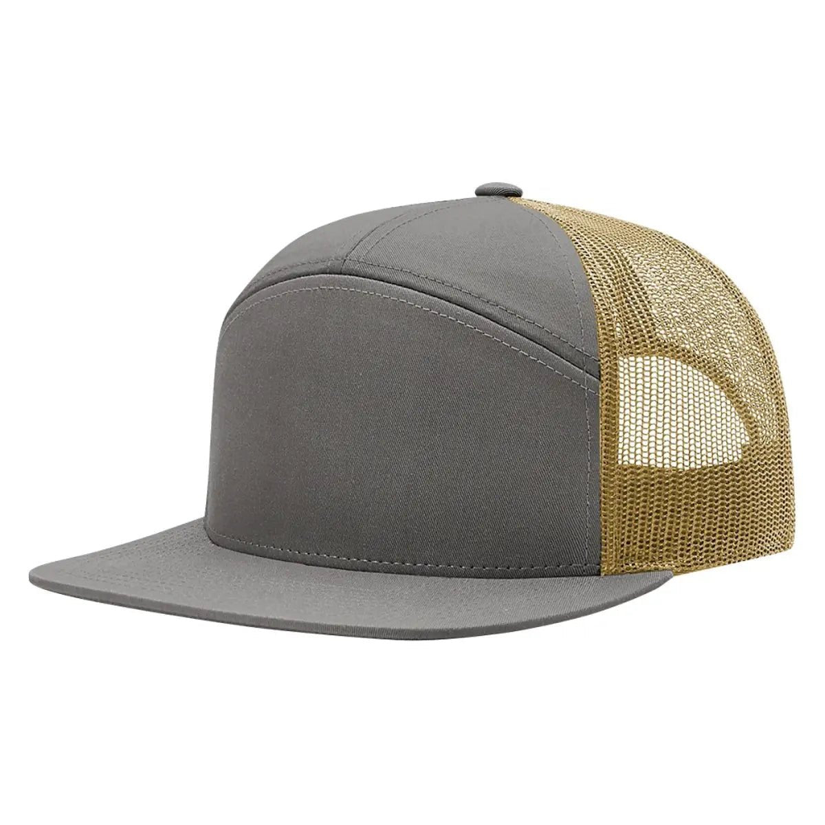 Richardson 168 - Flat Bill Hi - Pro 7 Panel Trucker Hats in Charcoal/ Old Gold - The Luua Company