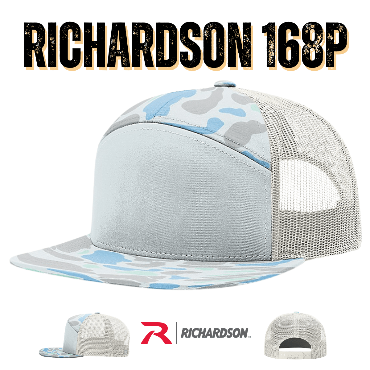 Custom Richardson 168P - 7 - Panel Flat Bill Camo Trucker Hat - Bark Duck Camo/ Brown - The Luua Company