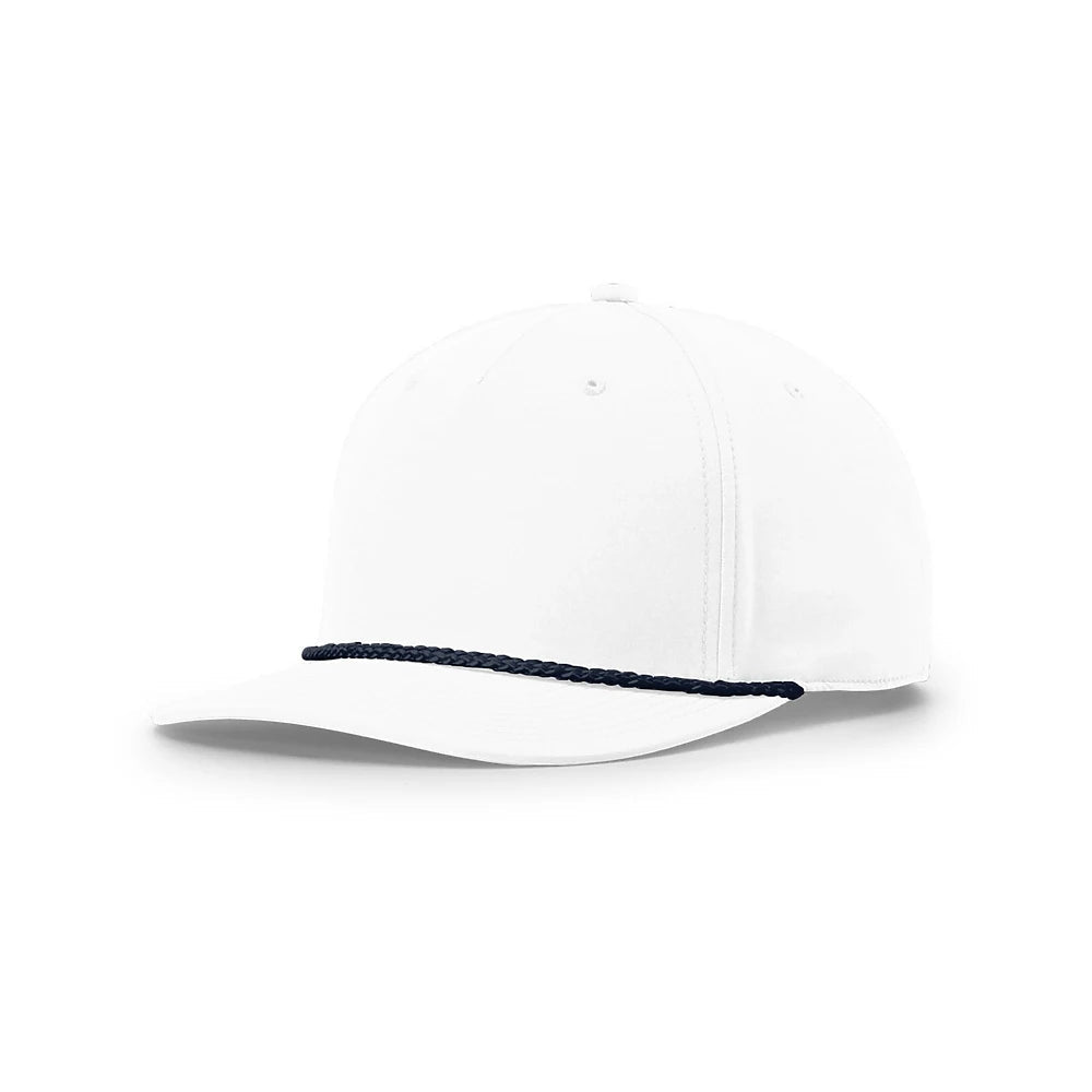 Custom Richardson 258 Rope Hat | Performance 5-Panel Snapback White/ Navy in - The Luua Company