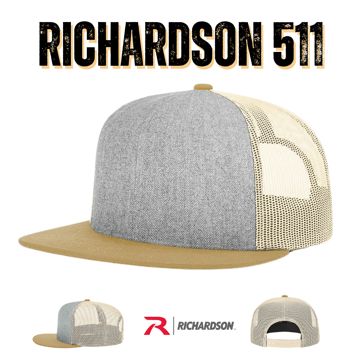 Custom Richardson 511 | Wool Blend Flat Bill Trucker Cap - Black/ Black - The Luua Company
