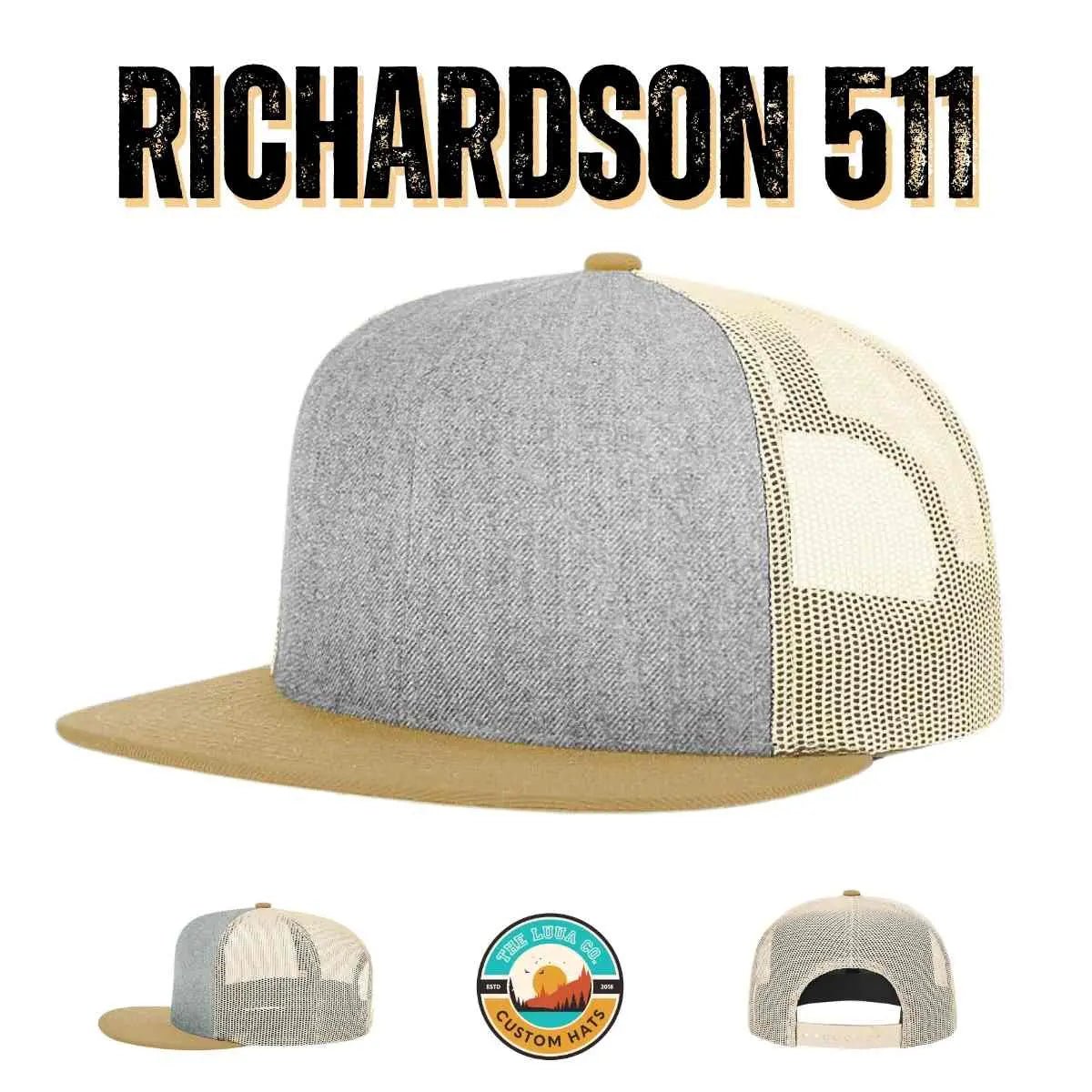 Custom Richardson 511 | Wool Blend Flat Bill Trucker Cap - Black/ Black - The Luua Company