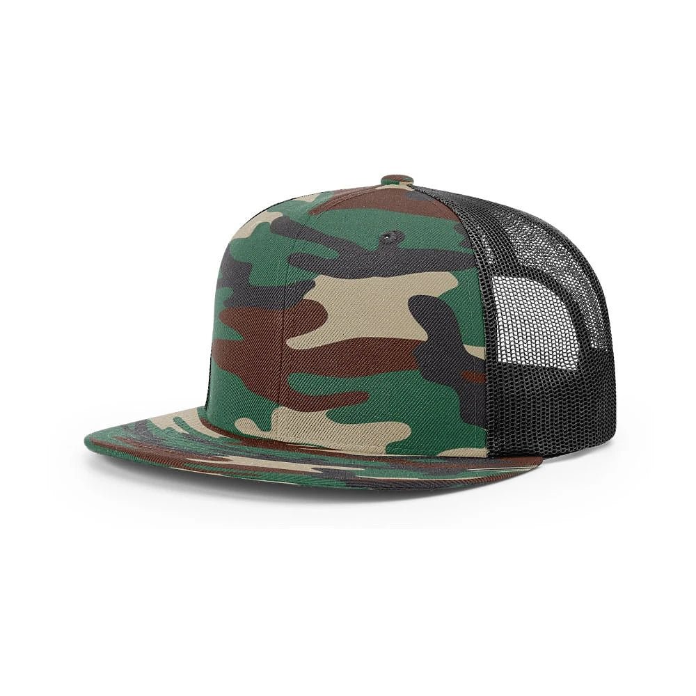 Custom Richardson 511 | Wool Blend Flat Bill Trucker Cap - Green Camo/ Black - The Luua Company